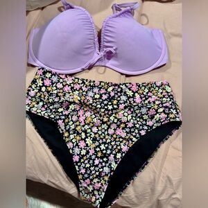 Victoria’s Secret Floral Print Bikini Set - Lavender and Black